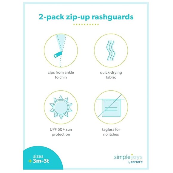 Simple Joys by Carter's 2-Pack Rashguards + Charlie Banana Swim Diaper 6-9 M - Picture 15 of 15